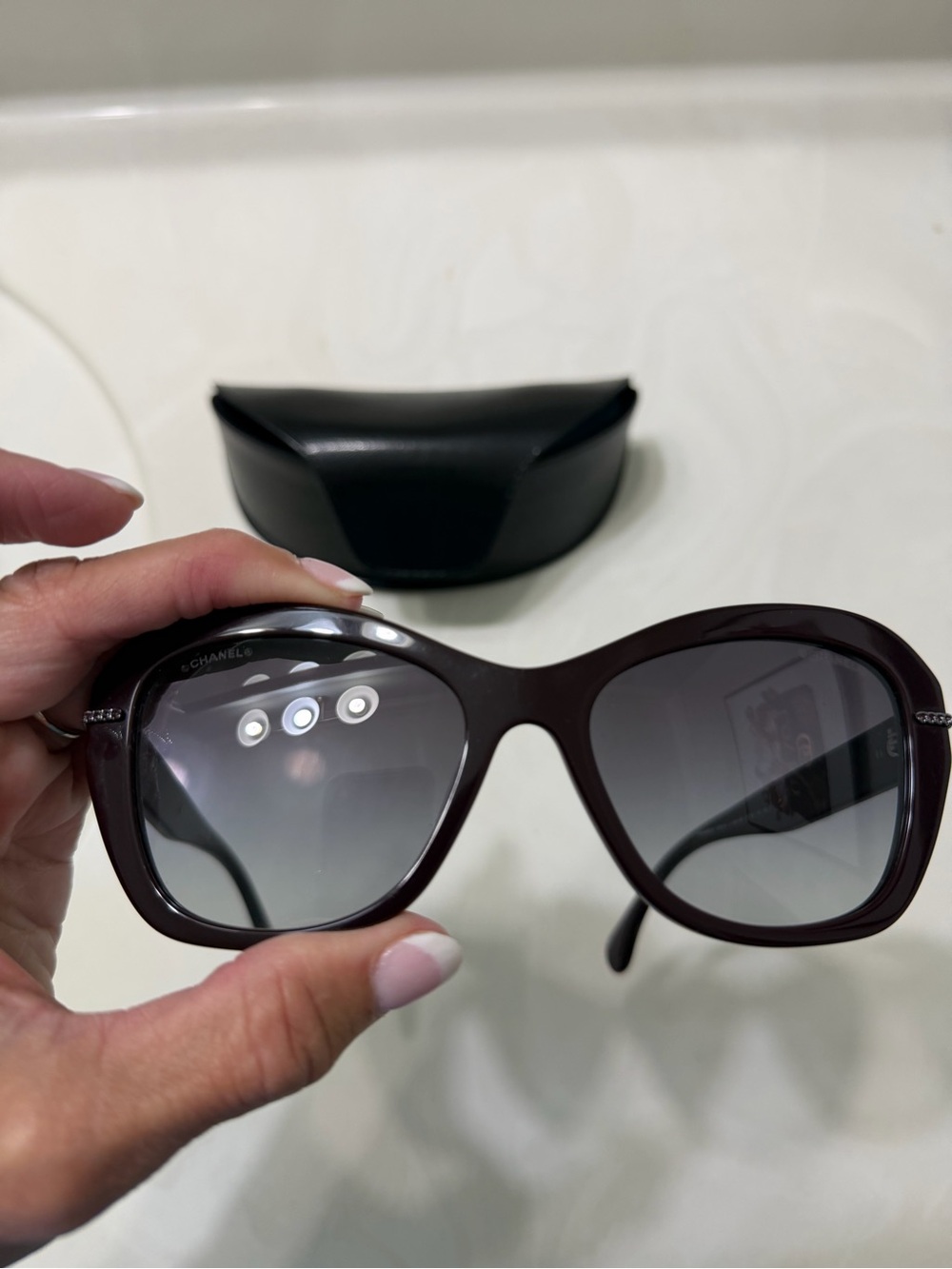 CHANEL Black and Gold Sunglasses Case Accent